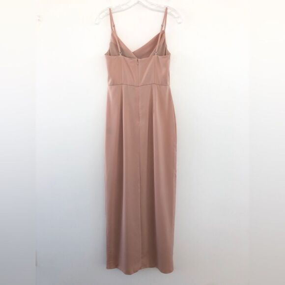NBD REVOLVE Lila Gown in Champagne Satin Slip Draped Maxi Column Leg Slit S - Picture 5 of 13